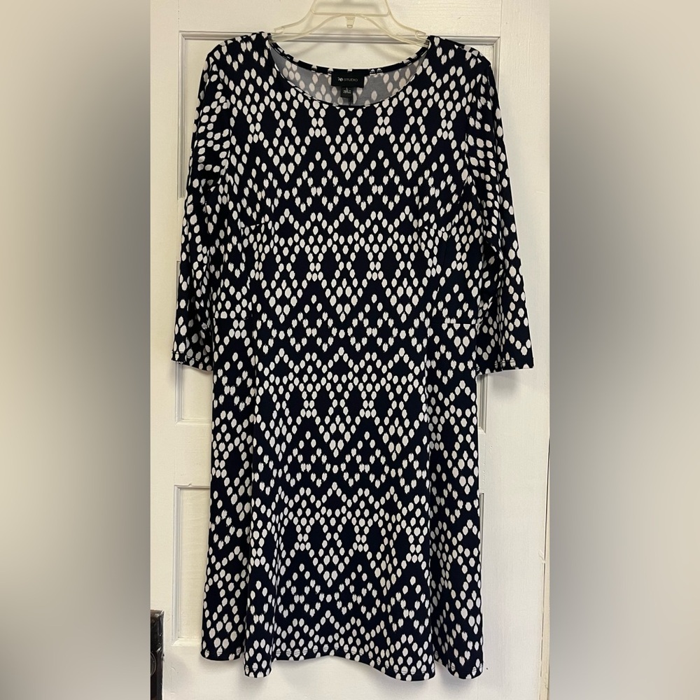 AB Studio Dress Women’s Large Black White Long Sleeve Lightweight Sheath Classic
